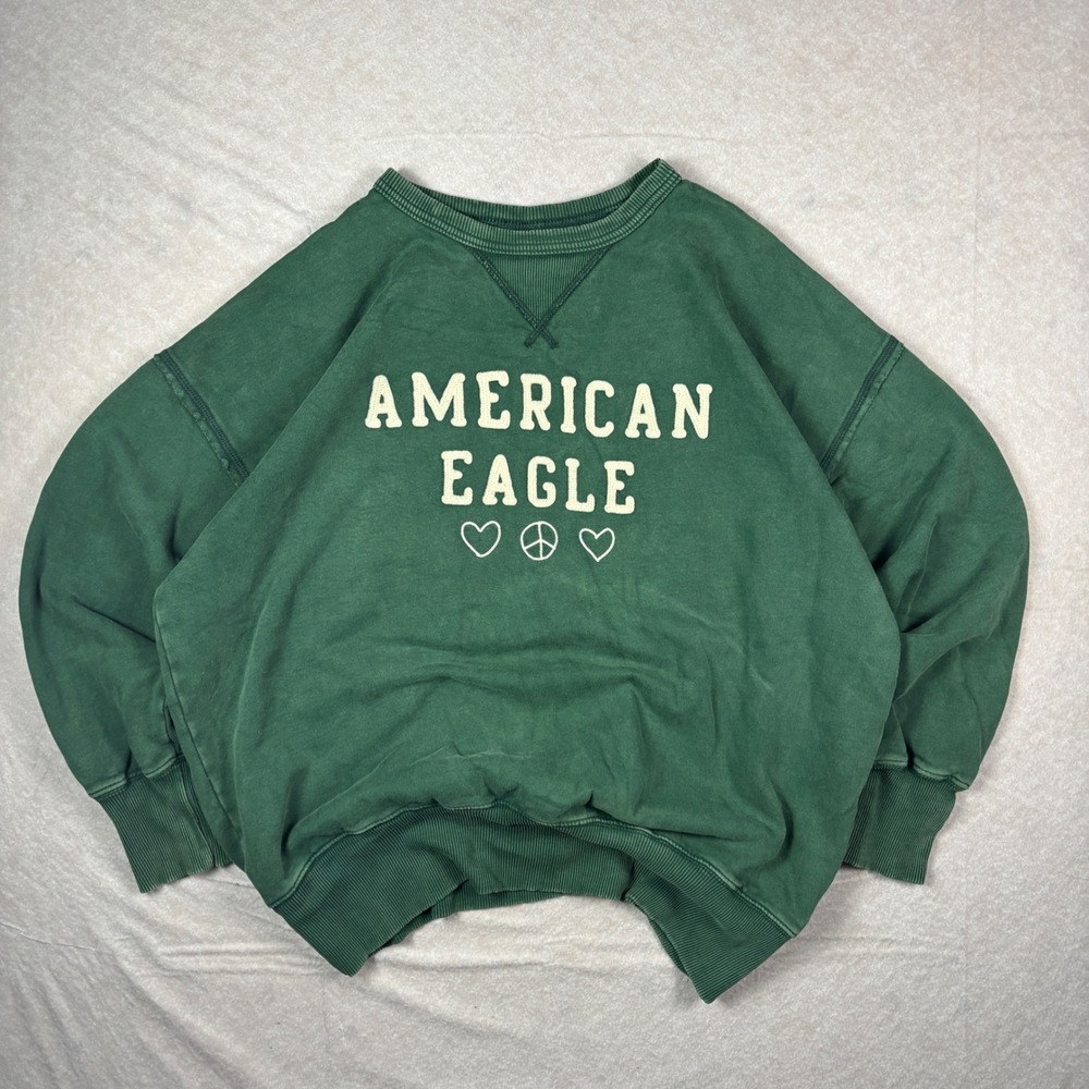 Y2k Green American Eagle Graphic Crewneck Sweatshirt – S